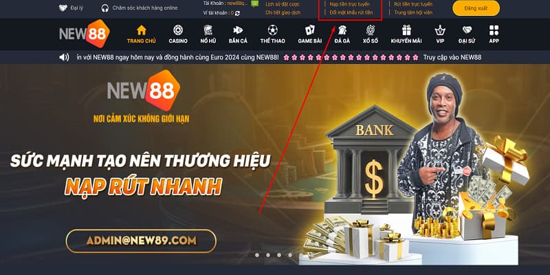 Click chọn nạp tiền trực tuyến